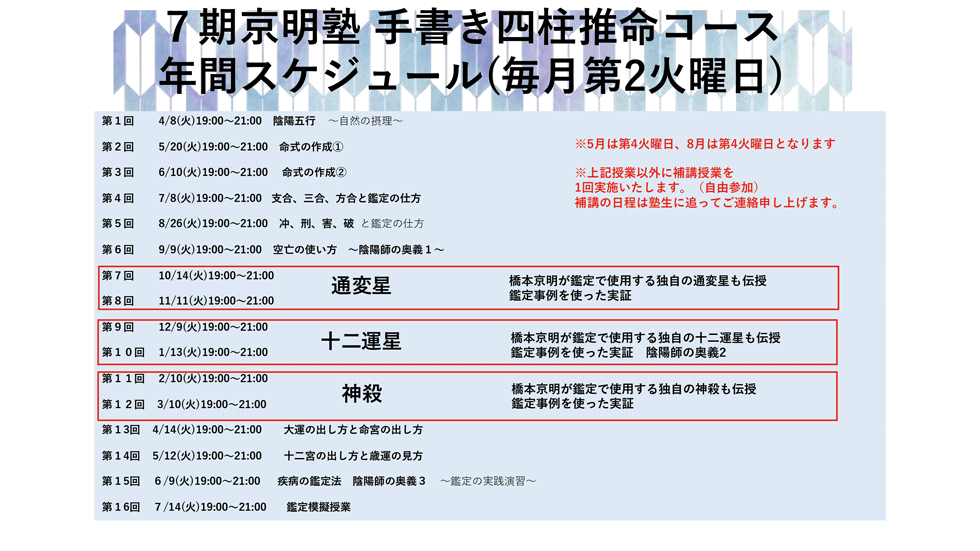 7期四柱推命コース:詳細内容その2